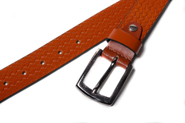 Men's Basketweave Leather Belt Tan